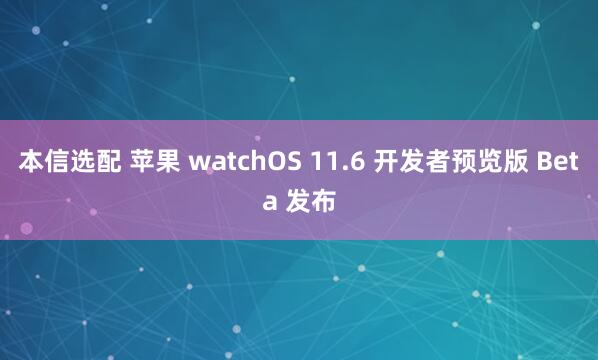 本信选配 苹果 watchOS 11.6 开发者预览版 Beta 发布