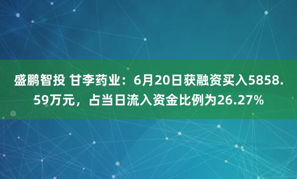 盛鹏智投 甘李药业：6月20日获融资买入5858.59万元，占当日流入资金比例为26.27%