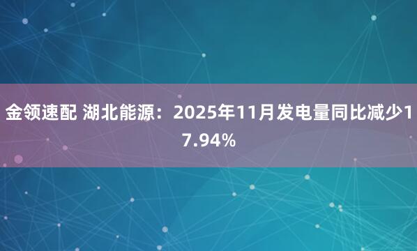 金领速配 湖北能源:2025年11月发电量同比减少17.94%